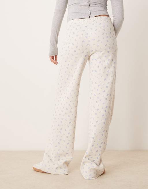 ASOS DESIGN printed ditsy waffle pants in cream
