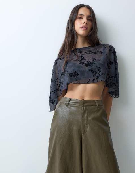 ASOS DESIGN printed flock cape top in navy - view 1