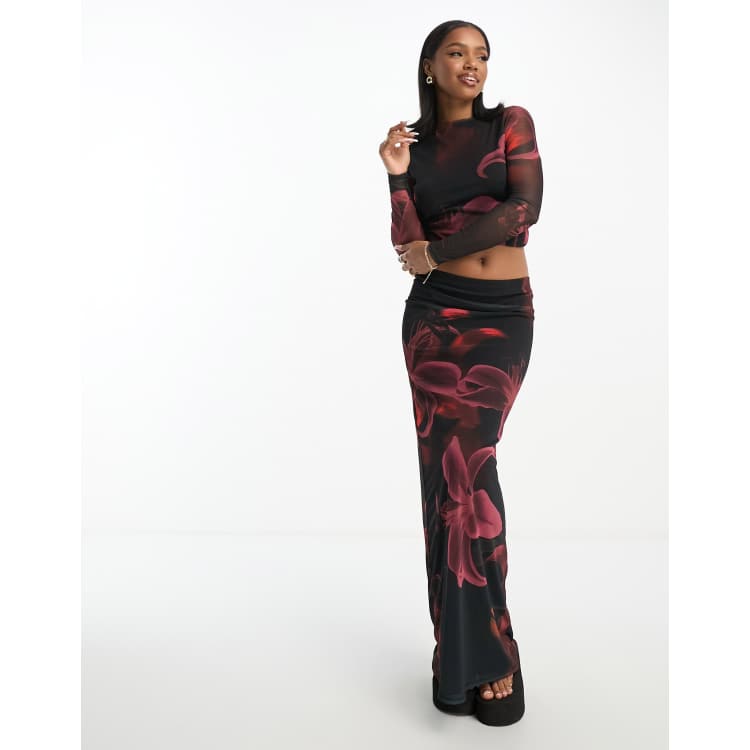 ASOS DESIGN printed floral mesh maxi skirt ASOS