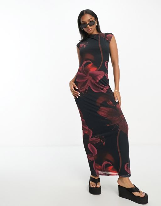 Floral mesh clearance maxi dress