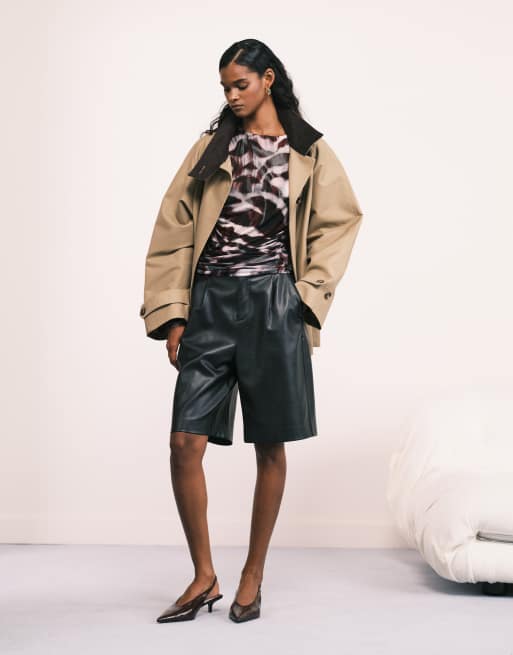 ASOS DESIGN printed knit soft touch ruched side top in multi
