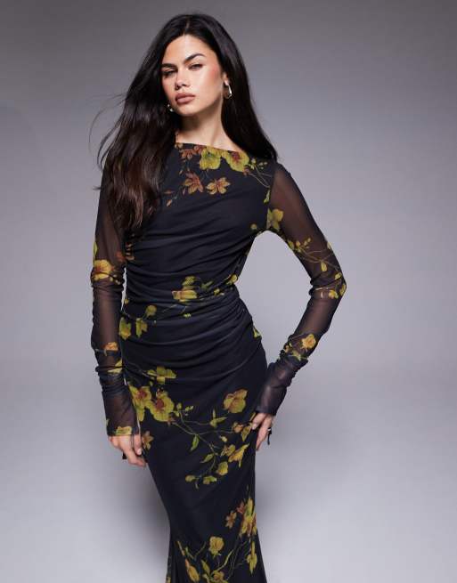 ASOS DESIGN printed long sleeve strap detail dress in floral print, 4 of 4
