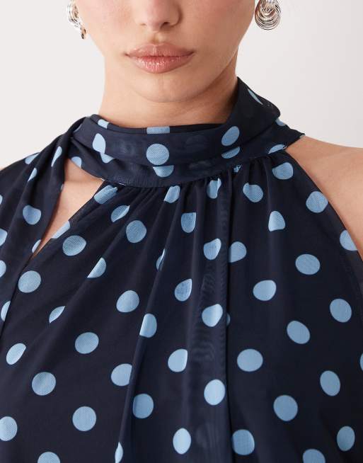ASOS DESIGN printed mesh bubble hem halter in polka dot print, 3 of 4