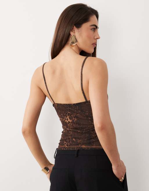 ASOS DESIGN printed mesh cami top in leopard print, 4 of 4