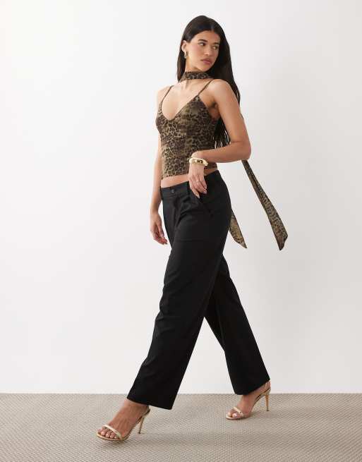 ASOS DESIGN printed mesh cami top with scarf detail in leopard print, 2 of 4
