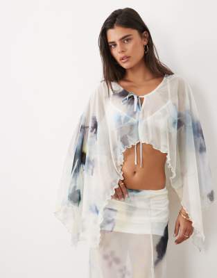 Asos Design Printed Mesh Cape Top In Multi