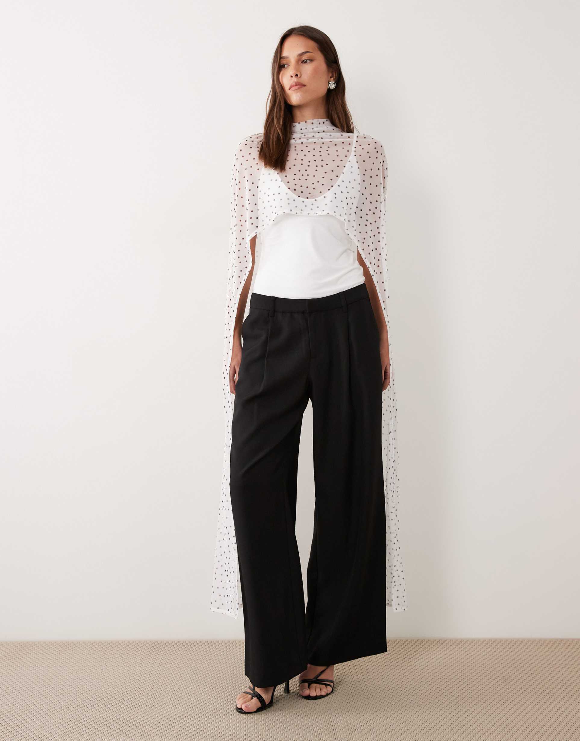 asos design printed mesh cape with scoop neck in polka dot