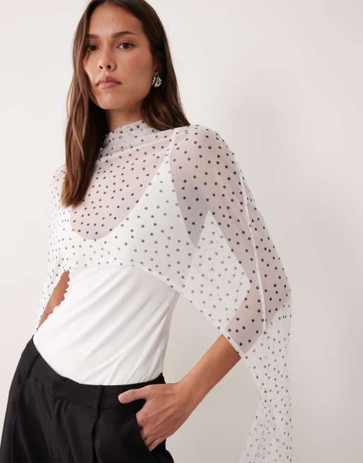 ASOS DESIGN printed mesh cape with scoop neck in polka dot, 2 of 4