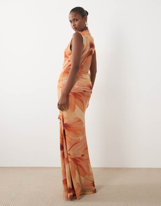 orange mesh dress SUNSET VINE - Its perfect for a fun girls night out ASOS DESIGN printed mesh deep