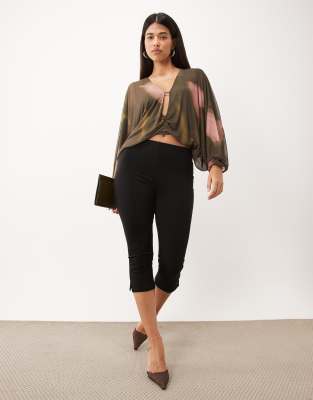 Asos Design Printed Mesh Draped Blouse In Multi