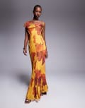 [ASOS DESIGN] ASOS DESIGN printed mesh draped front maxi dress in vintage floral-Multi 8 floral