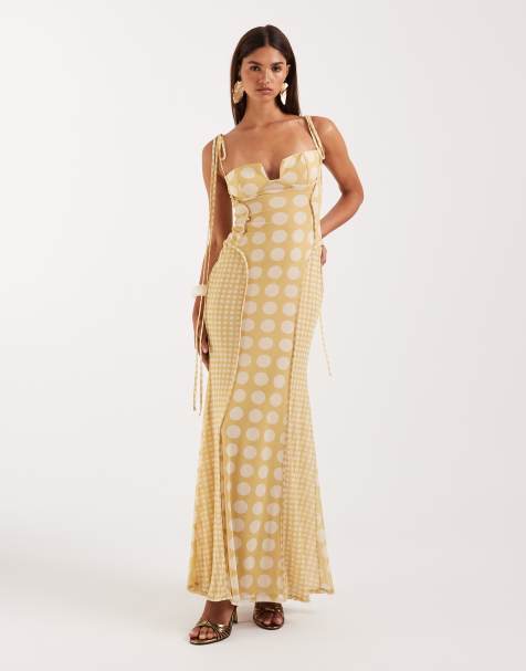 ASOS DESIGN printed mesh exposed seam sculpted cupped maxi dress in polka dot