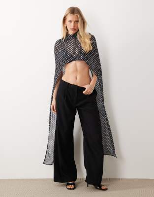Asos Design Printed Mesh Floor Length Mesh Cape Top In Black