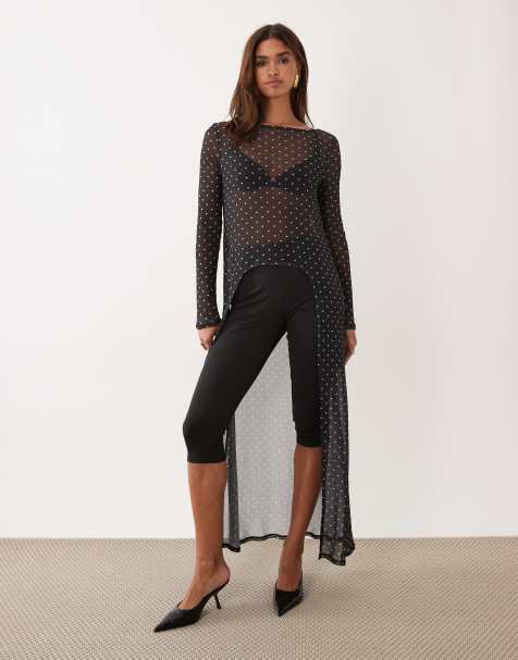 ASOS DESIGN printed mesh long line cape top in polka dot print - view 1