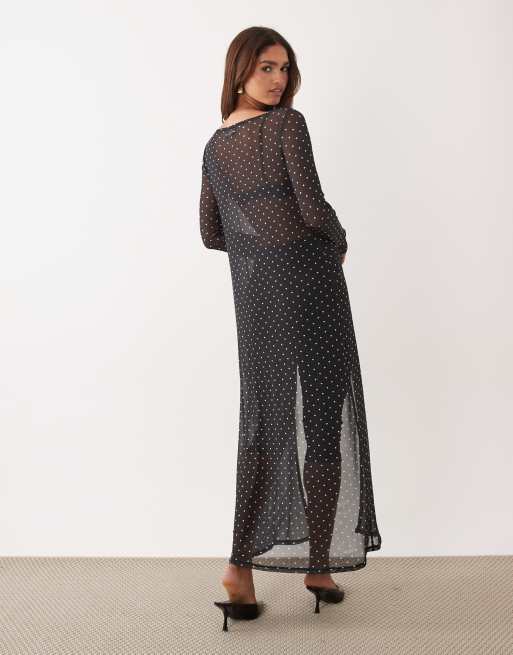 ASOS DESIGN printed mesh long line cape top in polka dot print, 3 of 4
