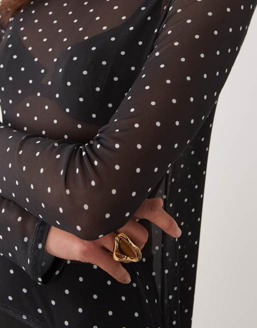 ASOS DESIGN printed mesh long line cape top in polka dot print, 4 of 4