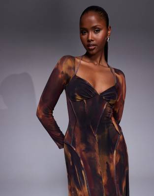 what goes well with brown dress shoes Bruna Cut-Out Ruched Mesh Maxi Dress main image 0