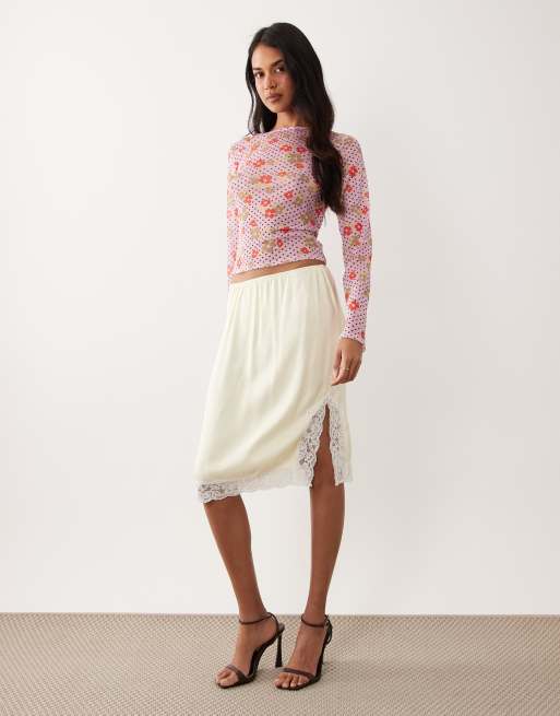 ASOS DESIGN printed mesh long sleeve top in ditsy floral, 3 of 5
