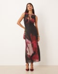[ASOS DESIGN] ASOS DESIGN printed mesh maxi dress with lettuce hem and key hole in overblown floral-Multi 12 Floral Print