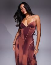 ASOS DESIGN asymmetric drape mini dress in mocha