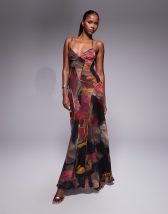 ARRANGE plisse large sleeve maxi dress in print