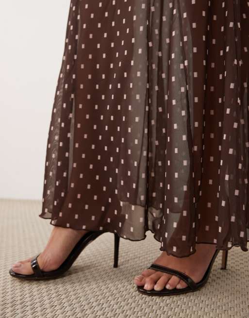 ASOS DESIGN printed mesh maxi skirt set in brown geometric dot, 5 of 5