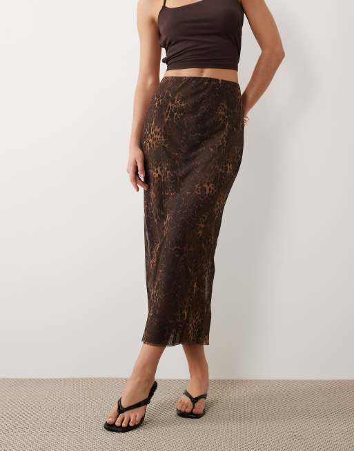 ASOS DESIGN printed mesh maxi skirt with split in leopard, 4 of 5