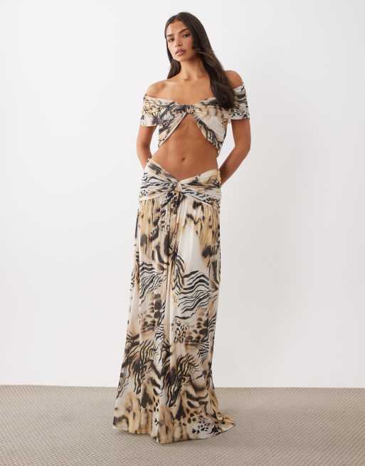 ASOS DESIGN printed mesh ruched top in animal print (part of a set), 2 of 4