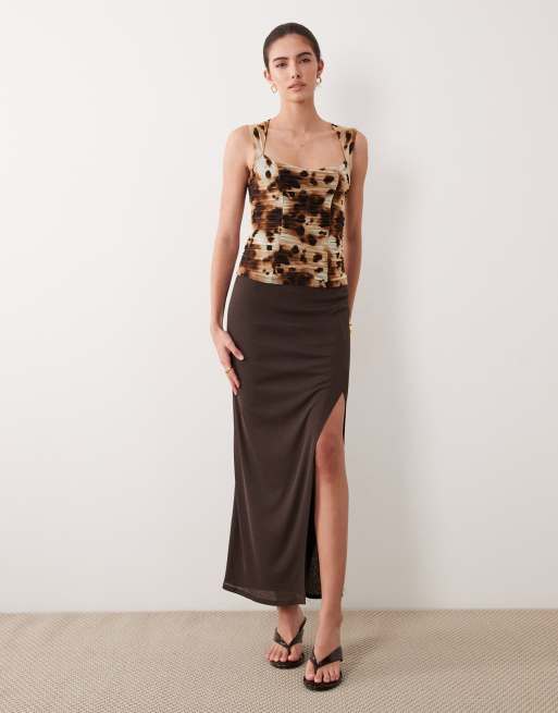 ASOS DESIGN printed mesh ruched top with sweetheart neckline in animal print, 2 of 4