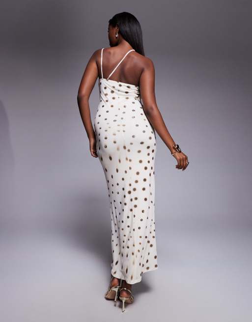 ASOS DESIGN printed mesh ruffle corsage maxi dress in blurred spot, 4 of 4