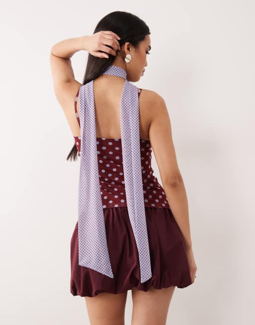 ASOS DESIGN printed mesh scarf cami top in contrast polka dot, 3 of 4
