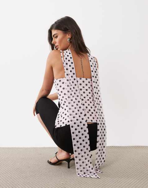 ASOS DESIGN printed mesh scarf cami top in pink and brown polka dots - view 1