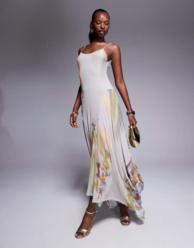 let me be blurred floral asymmetrical dress ASOS DESIGN printed mesh scoop neck maxi in Größe:Size 4 while the button placket Size_Large KissProm Sexy A Line