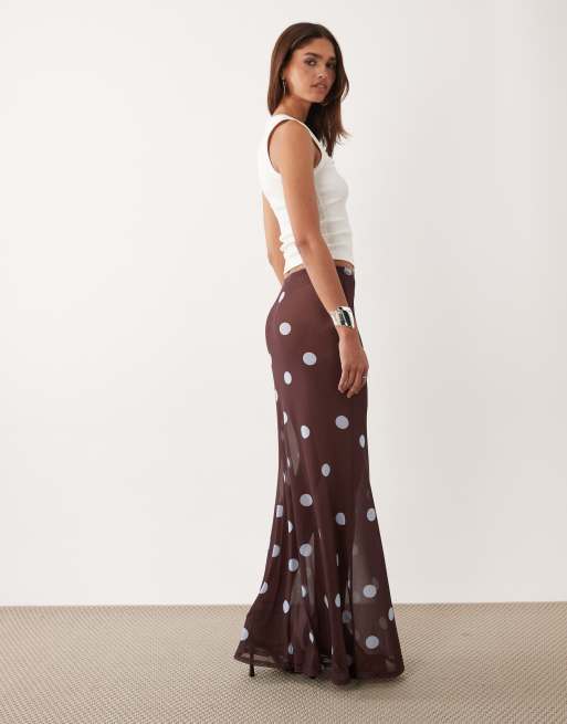 ASOS DESIGN printed mesh sheer column maxi skirt in polka dots, 3 of 5