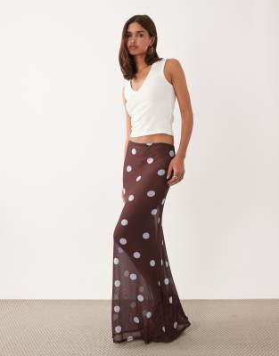 ASOS DESIGN printed mesh sheer maxi column skirt in polka dot