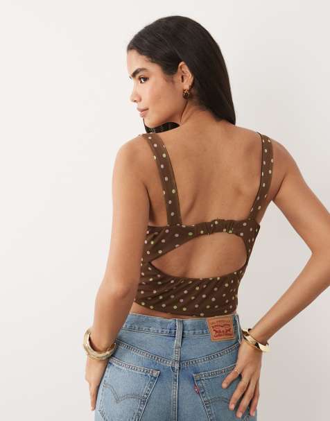 ASOS DESIGN printed mesh skirt co ord in brown polka dot - view 1