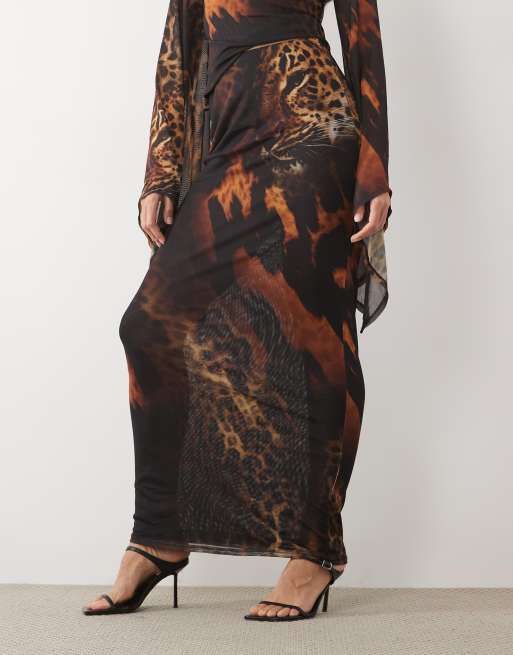 ASOS DESIGN printed mesh skirt in tiger print - part of a set, 5 of 5