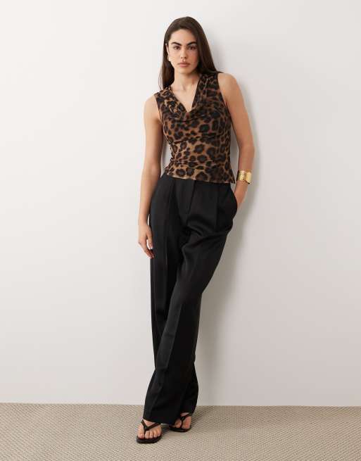 ASOS DESIGN printed mesh slinky drape top in animal print, 3 of 4