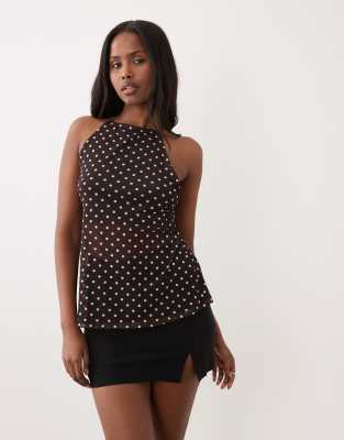 Asos Design Printed Mesh Square Neck Strappy Top In Multi