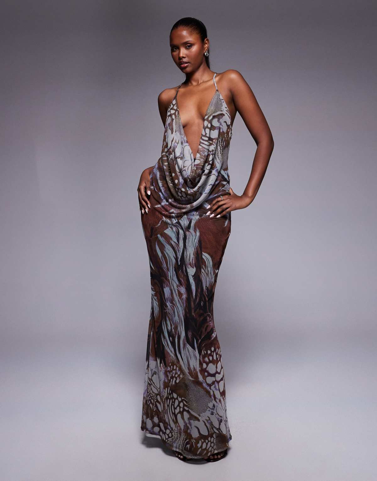 ASOS DESIGN  printed mesh strappy maxi dress in abstract animal print