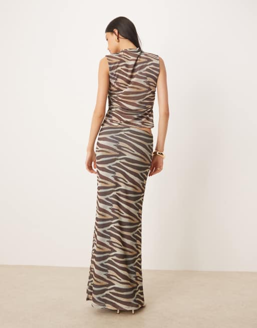 ASOS DESIGN printed mesh zebra maxi low rise skirt in