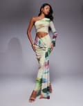 [ASOS DESIGN] ASOS DESIGN printed one sleeve cut out maxi dress in stripe print-Multi 8 Stripe Print