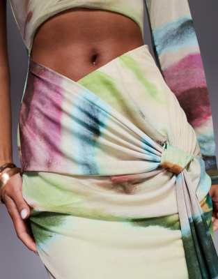 Asos Design Printed One Sleeve Cut Out Maxi Dress