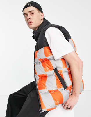 ASOS DESIGN printed puffer gilet with funnel neck with contrast black yoke in multi - ASOS Price Checker