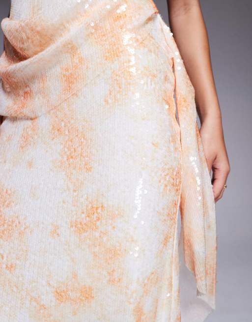 ASOS DESIGN printed sequin halter maxi dress in orange
