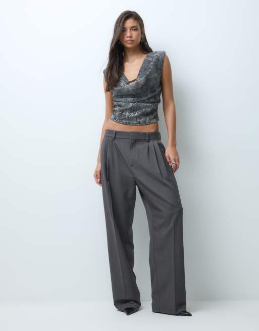 ASOS DESIGN printed sequin plunge top in camo, 2 of 5