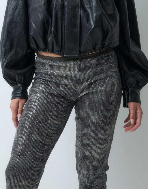 ASOS DESIGN printed sequin trouser in camo, 2 of 5