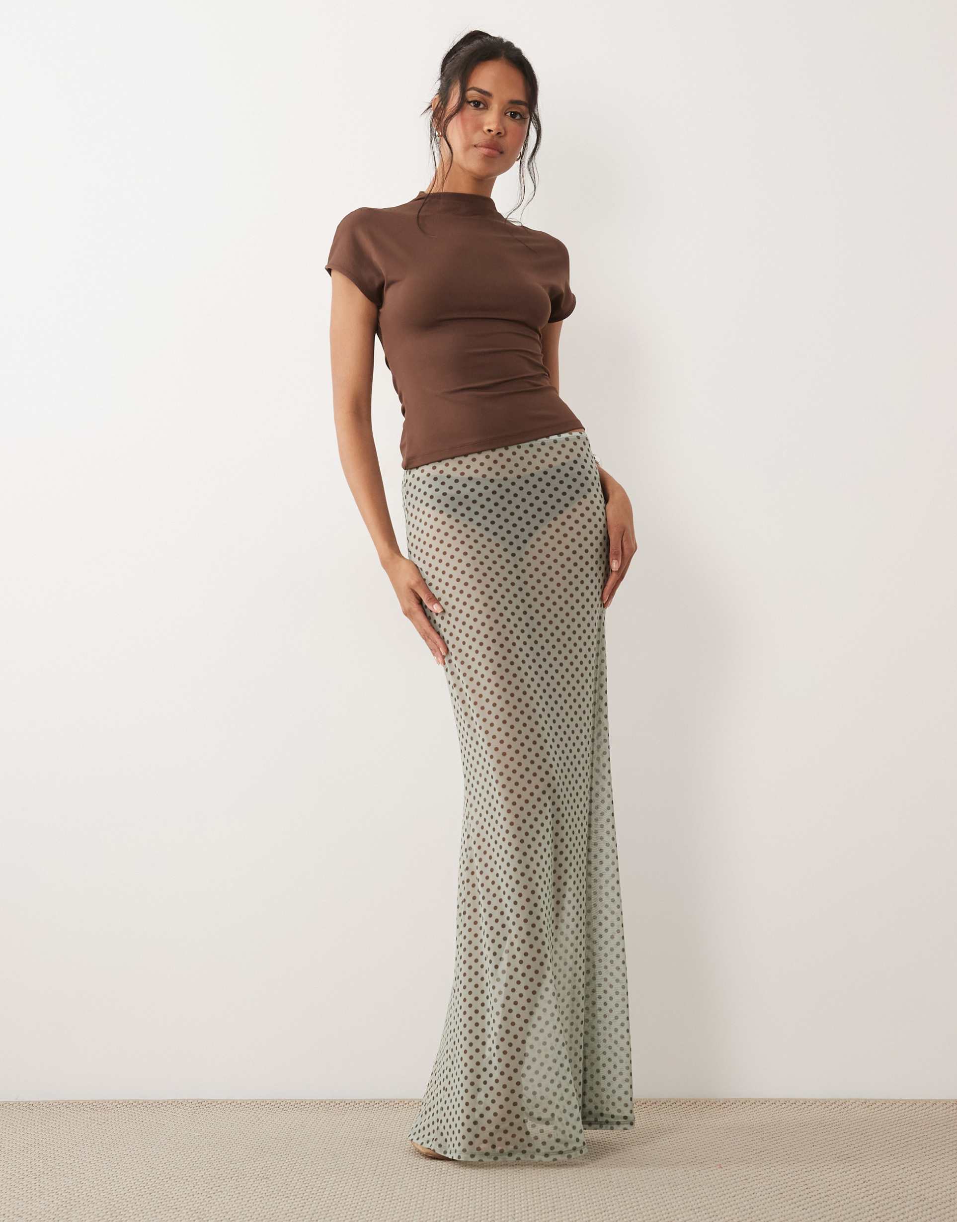 asos design printed sheer mesh maxi skirt in blue spot
