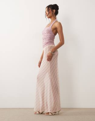 Макси-юбка из прозрачной сетки с принтом ASOS DESIGN в розовую клетку pink check