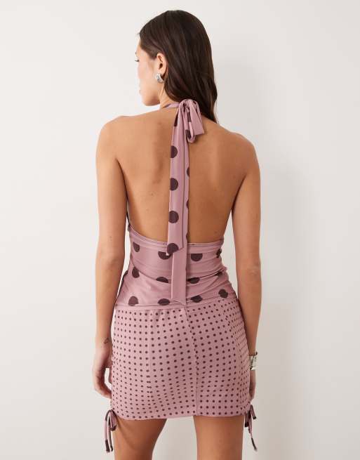 ASOS DESIGN printed slinky halterneck top in spot - part of a set, 4 of 4